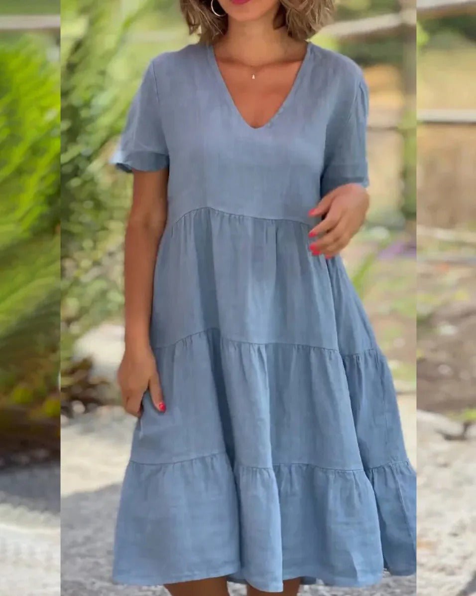 Women's Elegant Lightweight Midi Dress with V-Neckline for Summer Events