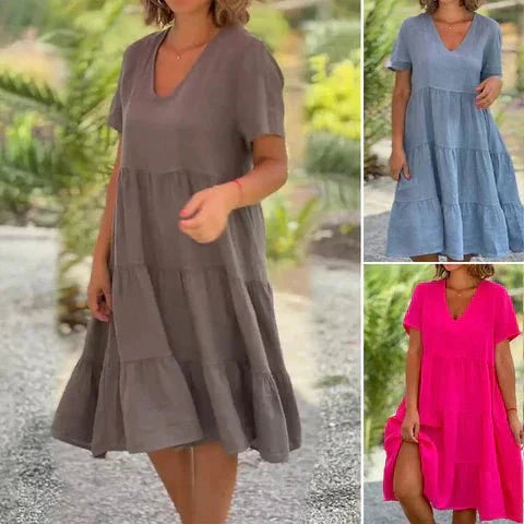Women's Elegant Lightweight Midi Dress with V-Neckline for Summer Events