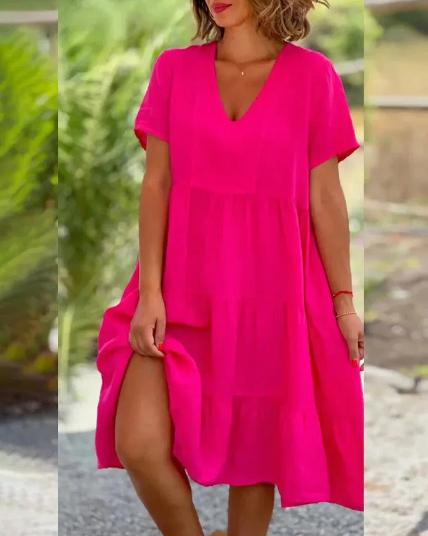Women's Elegant Lightweight Midi Dress with V-Neckline for Summer Events