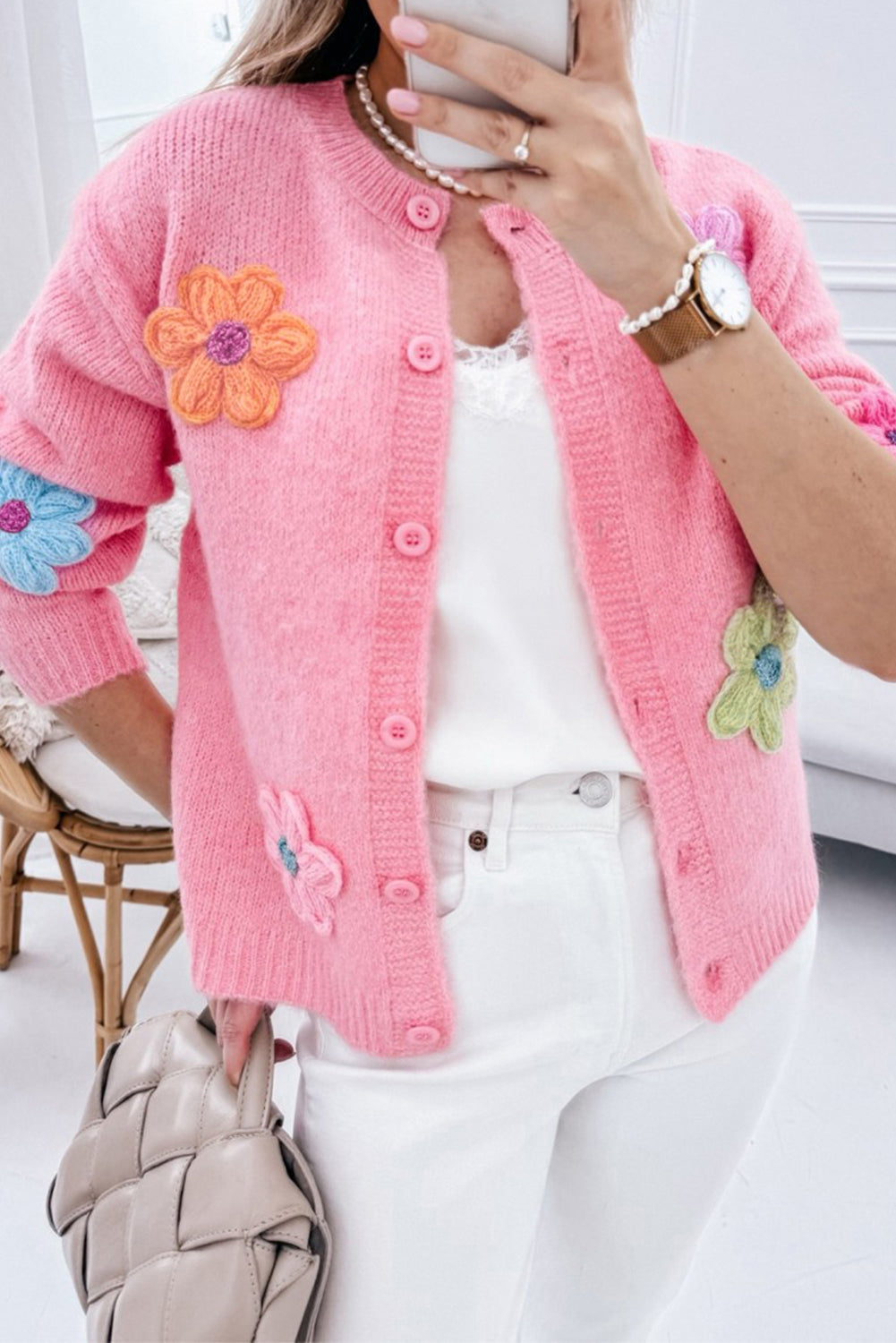 Women's Stylish Floral Embroidery Knitted Cardigan with Buttons | Ideal for Winter