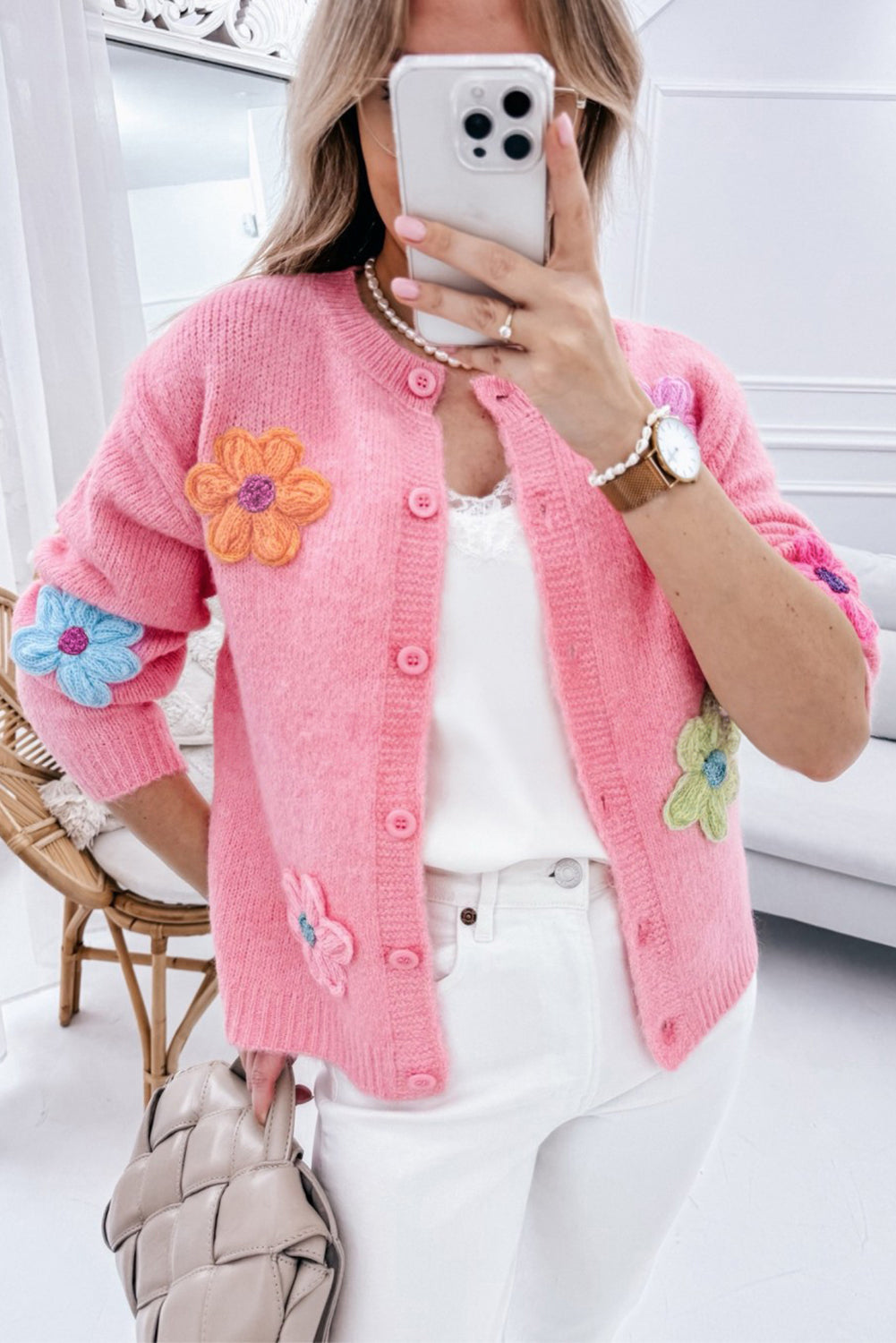 Women's Stylish Floral Embroidery Knitted Cardigan with Buttons | Ideal for Winter
