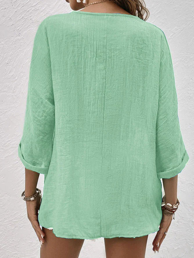 Women's Stylish Linen Blouse with V-Neck Design