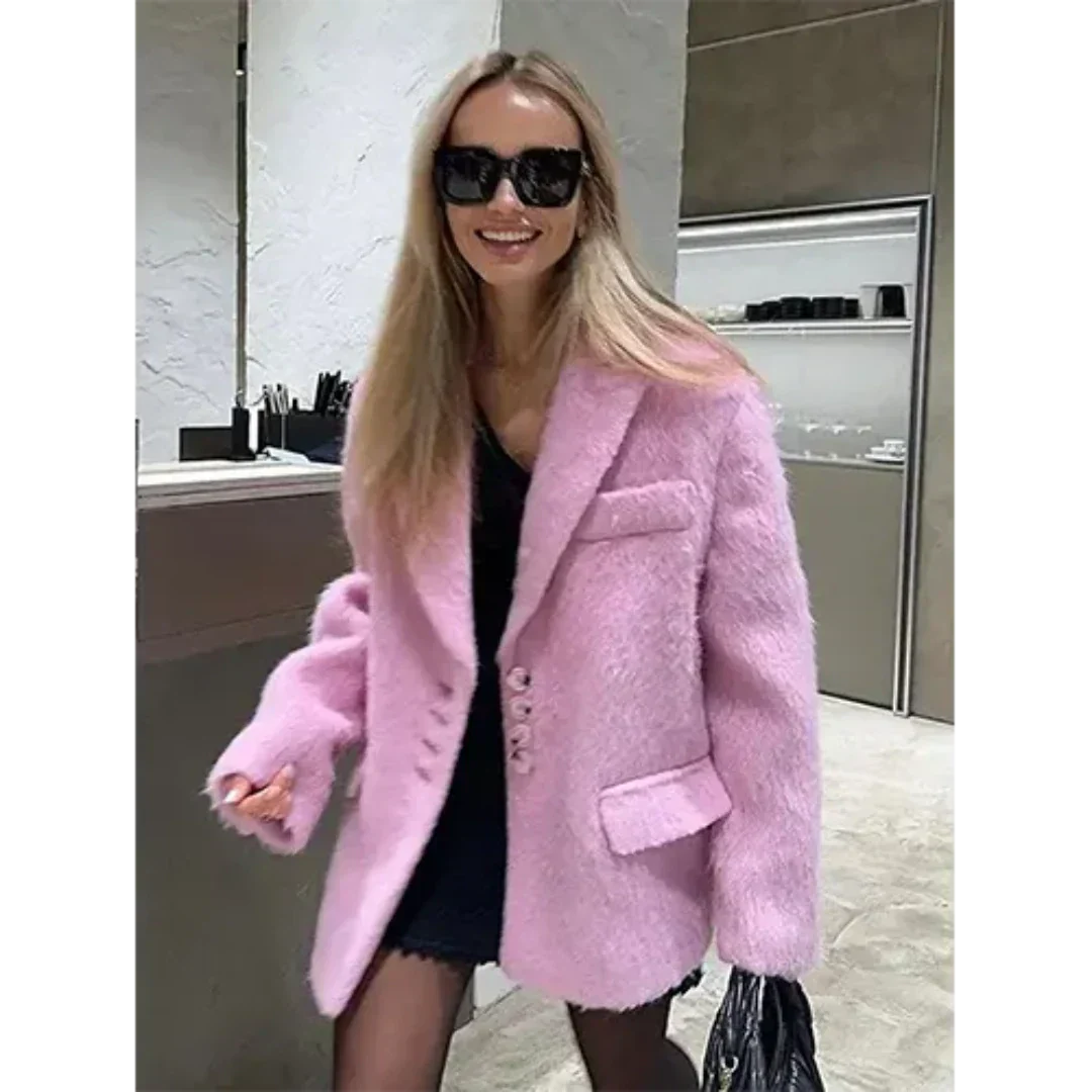 Women's Elegant oversized fur blazer with pockets | Perfect for Casual Days