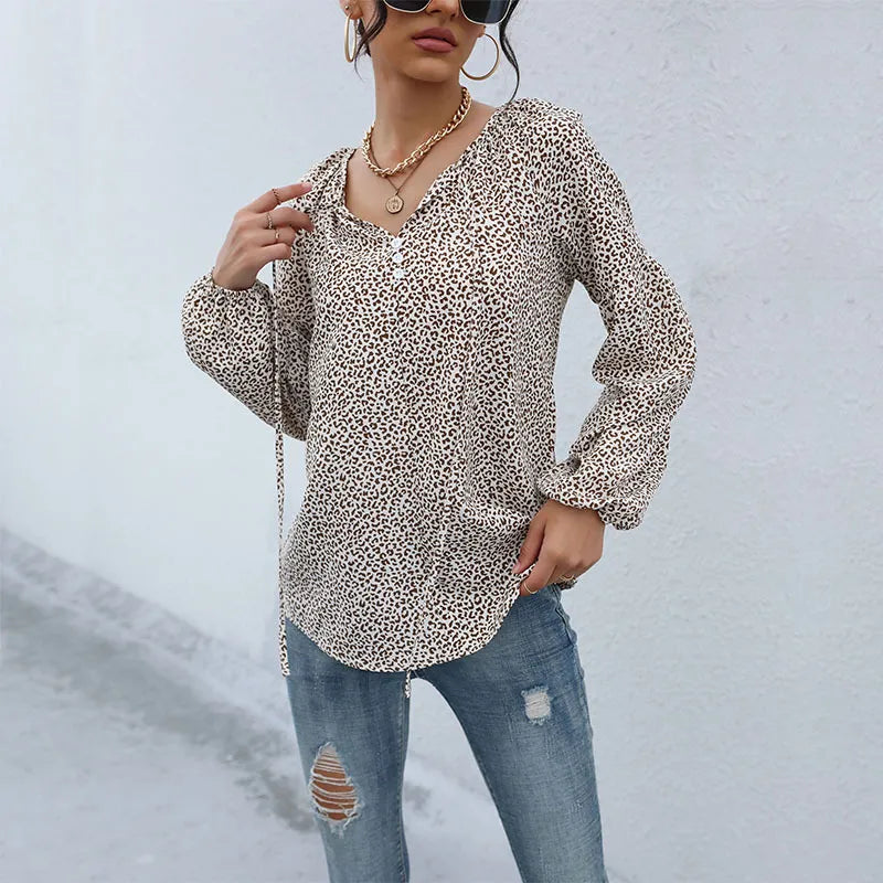 Women's Stylish Soft Fabric Loose-Fit Shirt with Leopard Print
