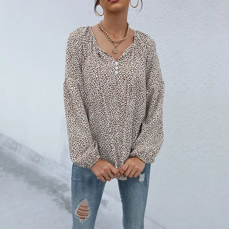 Women's Stylish Soft Fabric Loose-Fit Shirt with Leopard Print