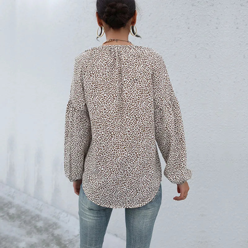 Women's Stylish Soft Fabric Loose-Fit Shirt with Leopard Print