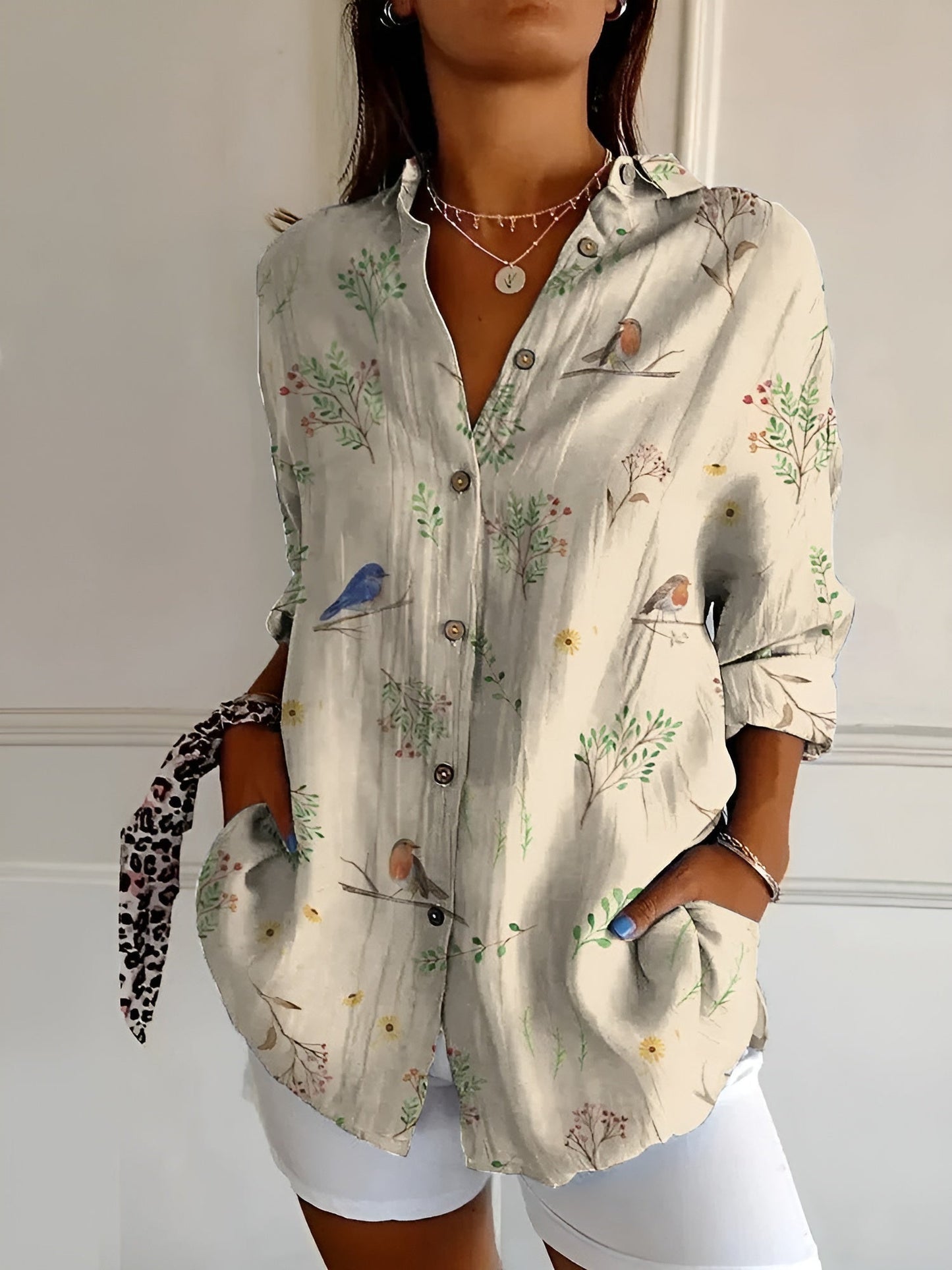 Women's Button-Up Shirt with Floral Design