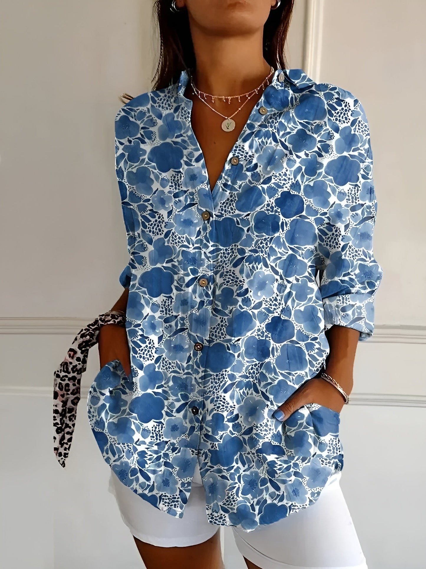 Women's Button-Up Shirt with Floral Design