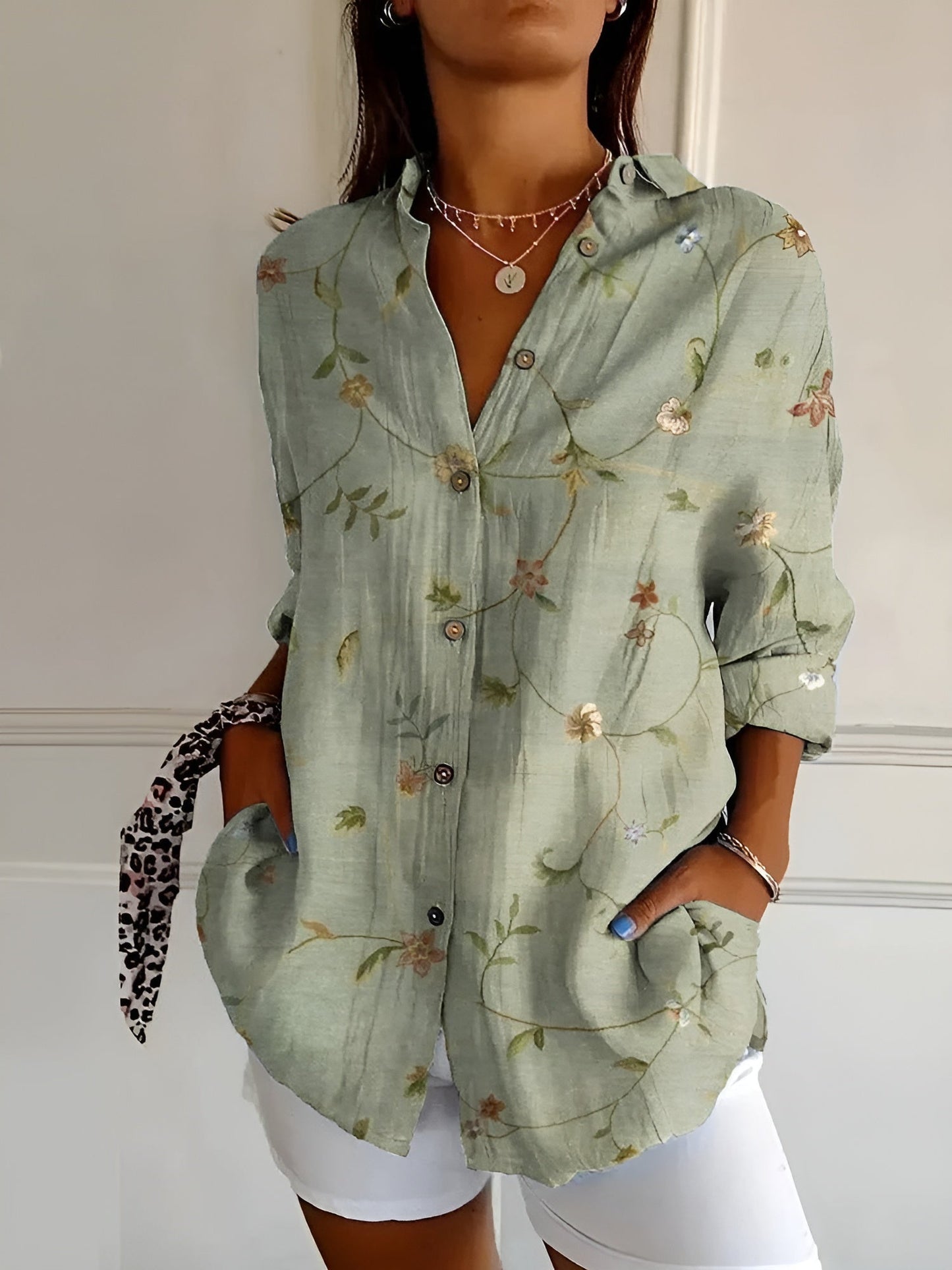 Women's Button-Up Shirt with Floral Design