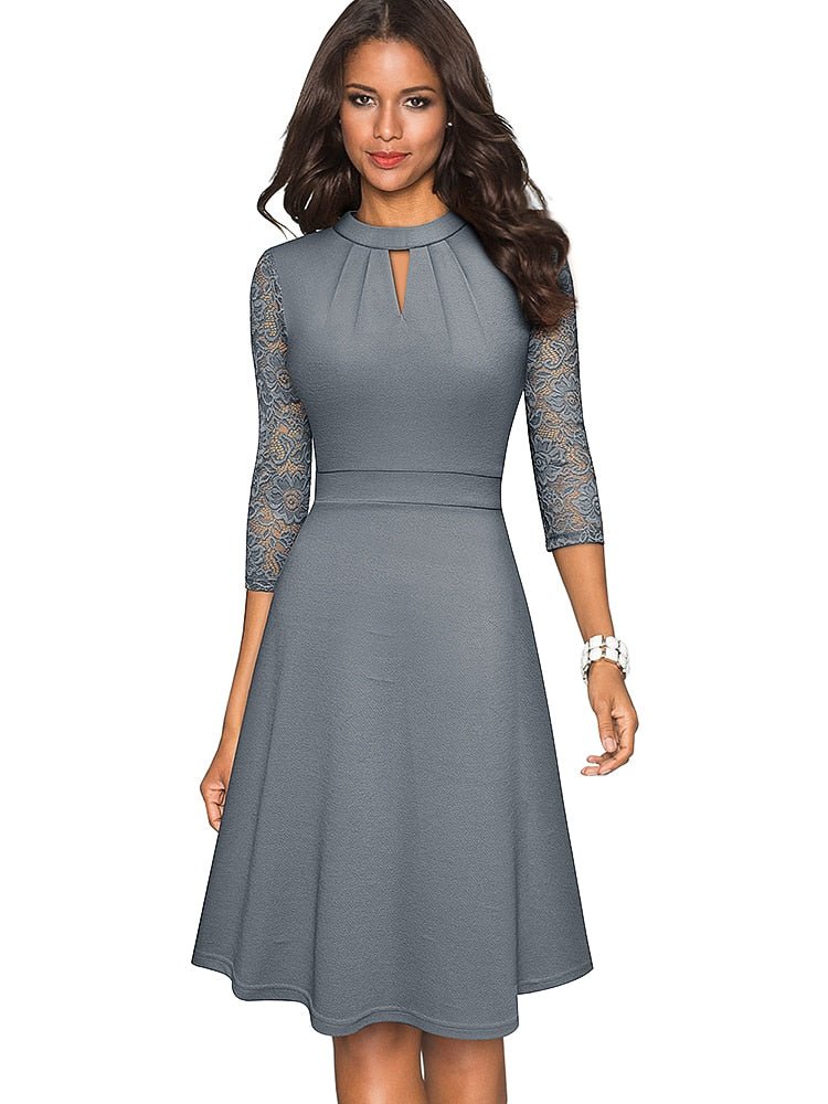 Women's Elegant Lace Dress with Hollowed Out Design