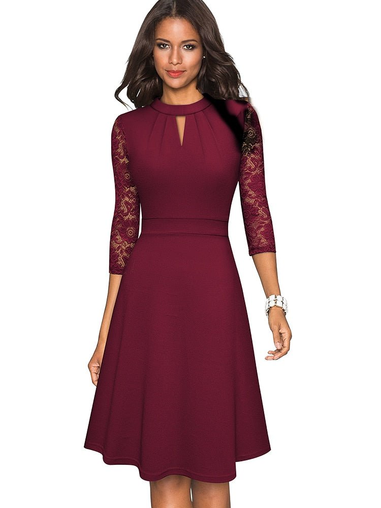 Women's Elegant Lace Dress with Hollowed Out Design