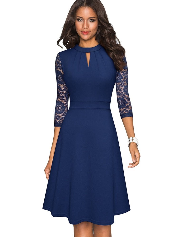 Women's Elegant Lace Dress with Hollowed Out Design