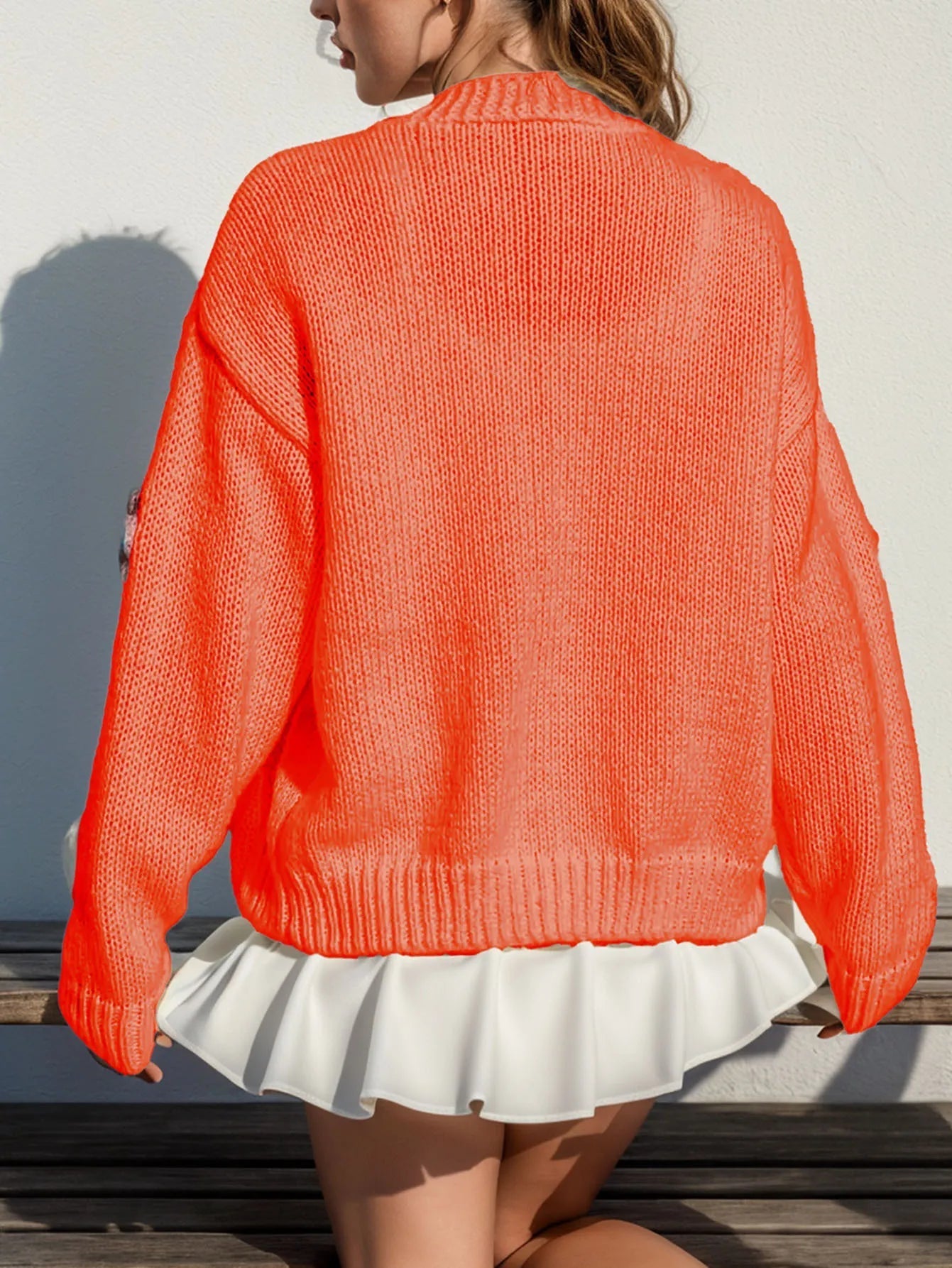 Women's Loose Fit Knitted Cardigan with Floral Embroidered  | Ideal for WInter
