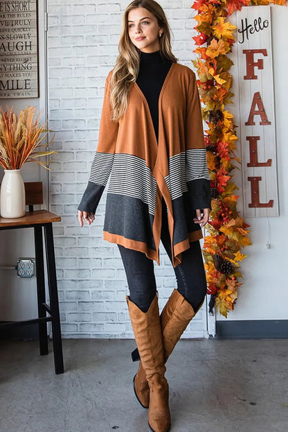 Women's Casual Striped Color Panel Knitted Cardigan | Ideal for Winter