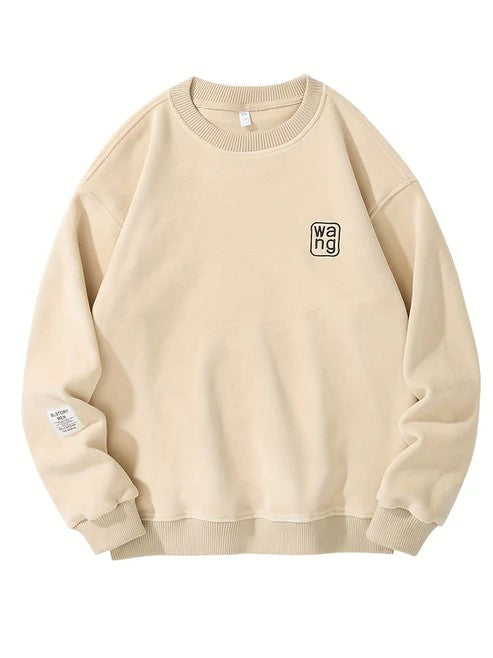 Men's Round Neck Sweatshirt with Embroidered Letter Design | Ideal for Autumn/Winter