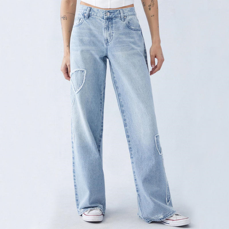 Women's Stylish Wide Leg Ribbon Baggy Jeans | Perfect for Casual Days