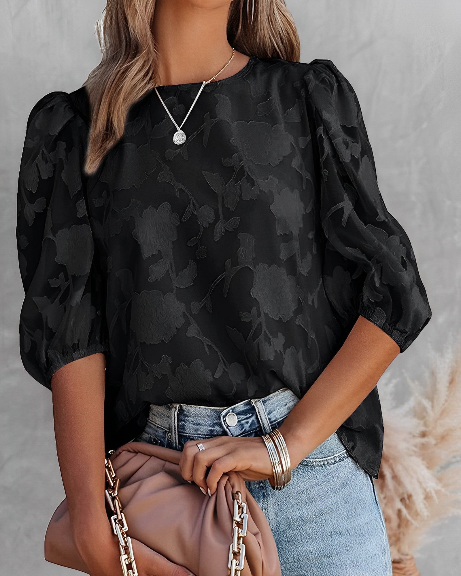 Variant image for Women's Elegant Chiffon Blouse with Puff Sleeves-21