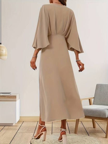 Women's Elegant A-Line Dress with Ruffle Sleeves for Casual and Semi-Formal Occasions