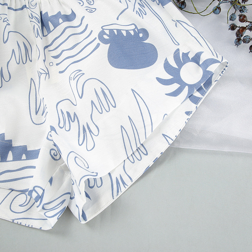 Women's Relaxed Lightweight Loungewear Set with Ocean-Inspired Prints