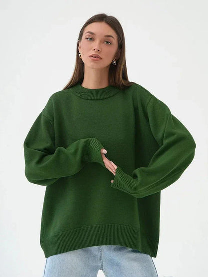 Women's Oversized Crew Neck Knitted Jumper | Ideal for Winter