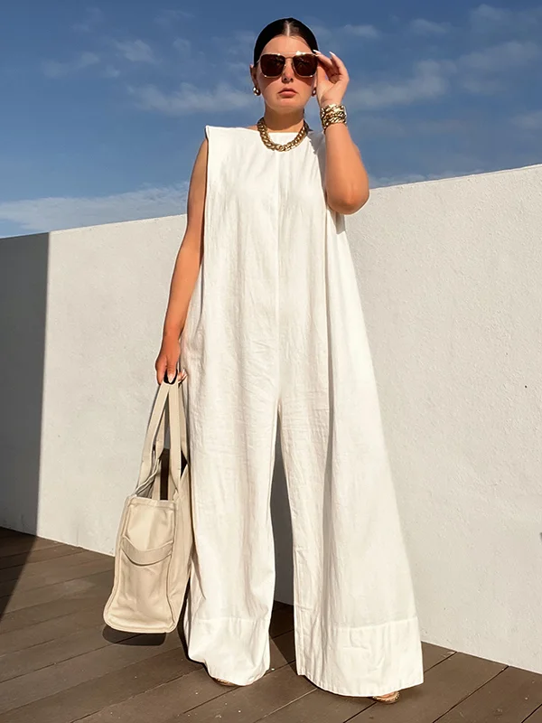 Women's Loose Fit Solid Color Sleeveless Jumpsuit  | Ideal for Summer