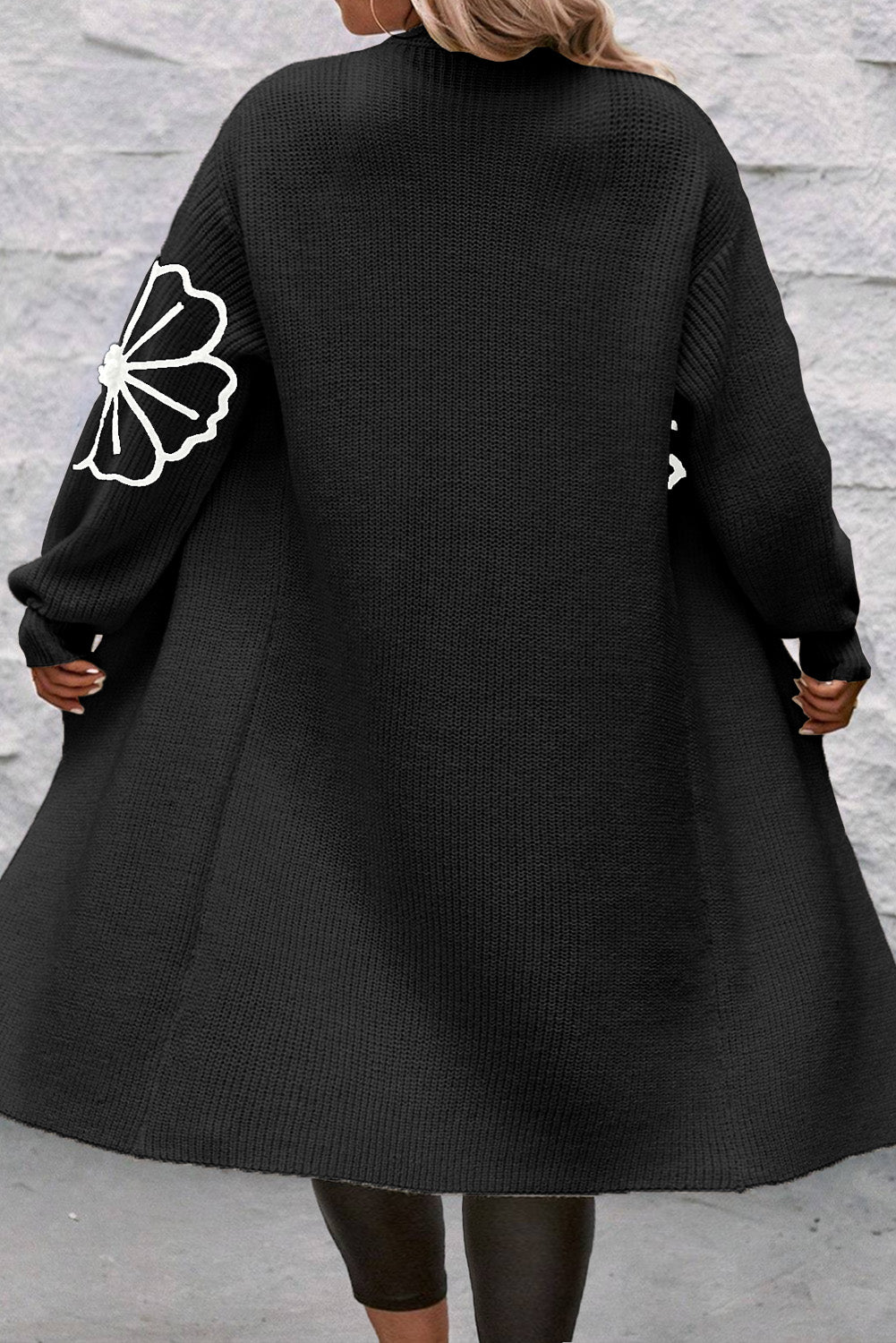 Women's Chic Long Open Drop Shoulder Cardigan with Floral Embroidery | Ideal for Winter