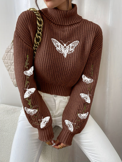 Women's Butterfly Pattern Turtleneck Jumper | Ideal for winter