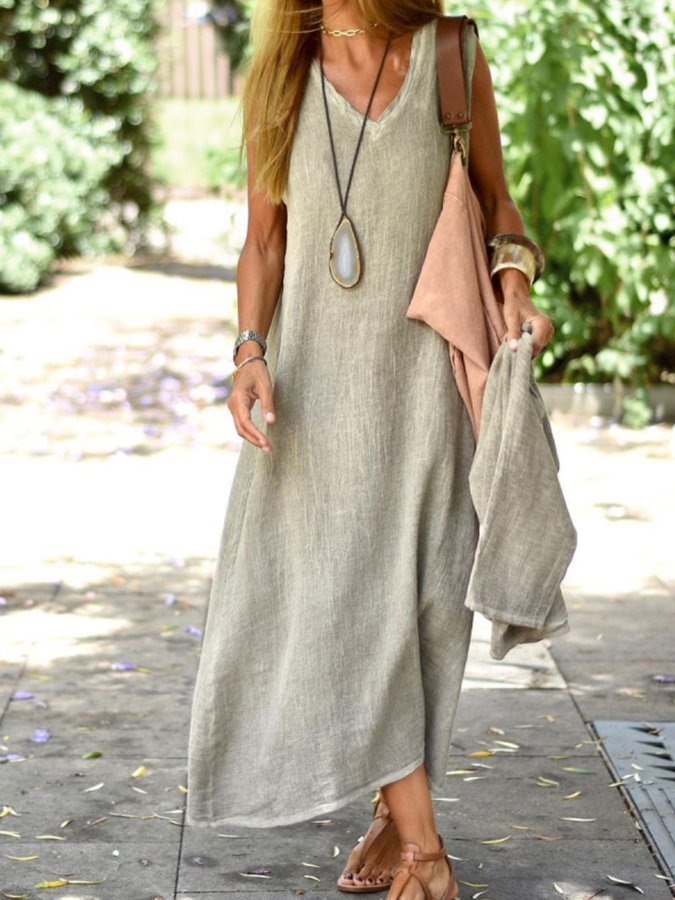 Women's Elegant Linen Maxi Dress with Timeless Design for Casual and Formal Occasions