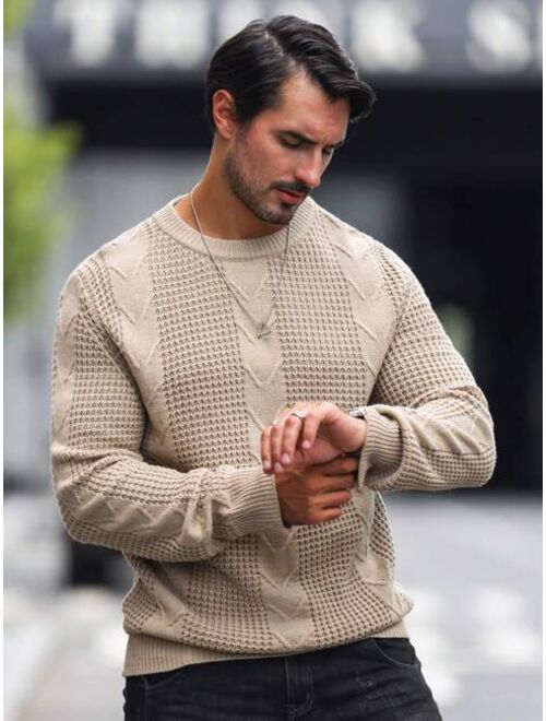 Men's Beige Cashmere Jumper with Plain Cable Knit Design | Ideal for Winter