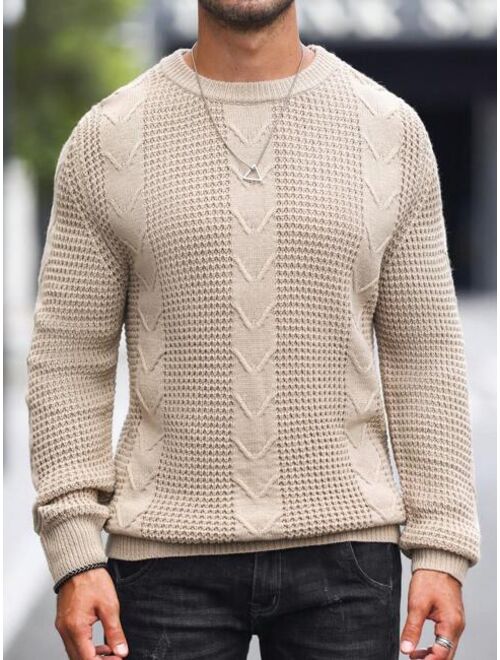 Men's Beige Cashmere Jumper with Plain Cable Knit Design | Ideal for Winter