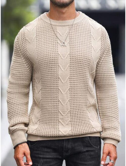 Men's Beige Cashmere Jumper with Plain Cable Knit Design | Ideal for Winter