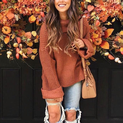 Women's Stylish Knit Turtleneck Jumper with Voluminous Sleeves | Ideal for Winter