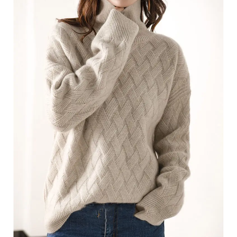 Women's Trendy Thick Knitted Turtleneck Jumper with Zigzag Pattern | Ideal for Winter