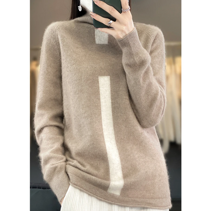 Women's Soft High-Neck Knitted Jumper with One Stripe | Ideal for Winter