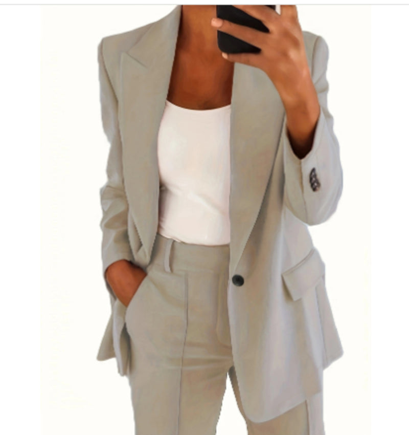 Women's Elegant Slim-Fit Style Blazer and Wide-Leg Pants Set | Ideal for All Seasons