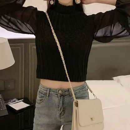 Women's Modern Sweater Vest with Transparent Sleeves Turtleneck Jumper | Ideal for winter