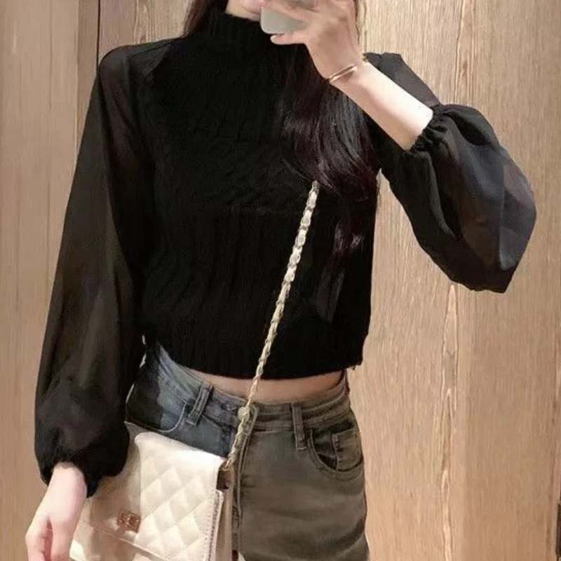 Women's Modern Sweater Vest with Transparent Sleeves Turtleneck Jumper | Ideal for winter