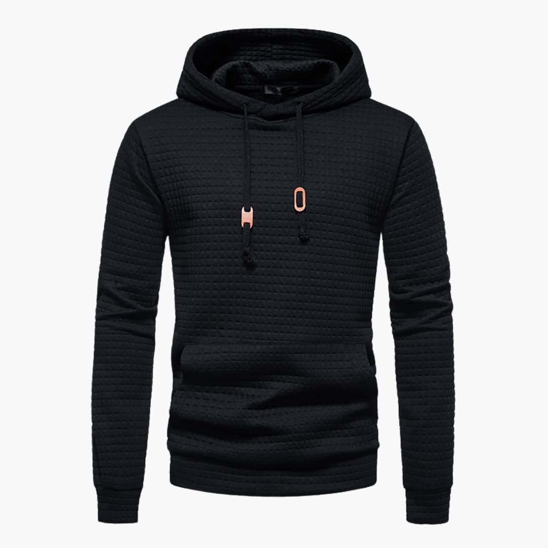 Men's Solid Colour Hoodie with Patterned Geometric Design | Ideal for Winter