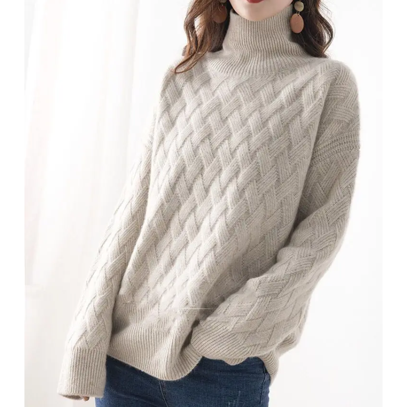 Women's Trendy Thick Knitted Turtleneck Jumper with Zigzag Pattern | Ideal for Winter