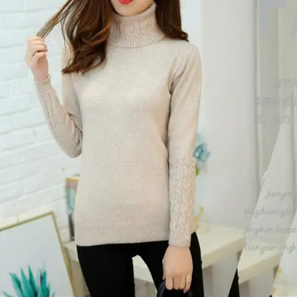 Women's Vintage Turtleneck Jumper with Cable Knit Sleeves | Ideal for Winter