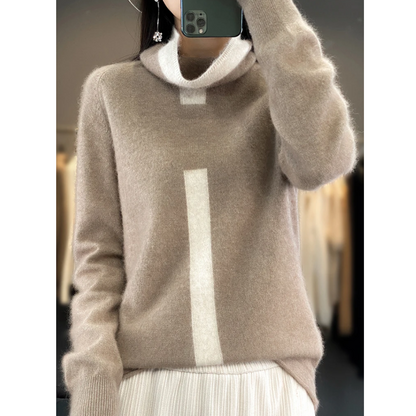 Women's Soft High-Neck Knitted Jumper with One Stripe | Ideal for Winter