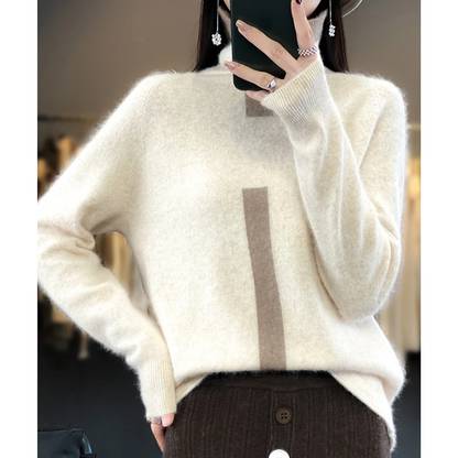 Women's Soft High-Neck Knitted Jumper with One Stripe | Ideal for Winter