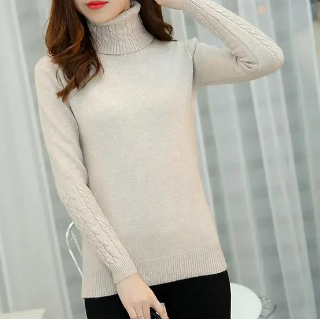 Women's Vintage Turtleneck Jumper with Cable Knit Sleeves | Ideal for Winter