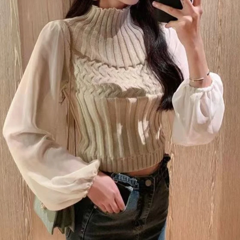 Women's Modern Sweater Vest with Transparent Sleeves Turtleneck Jumper | Ideal for winter