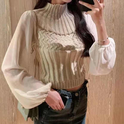 Women's Modern Sweater Vest with Transparent Sleeves Turtleneck Jumper | Ideal for winter