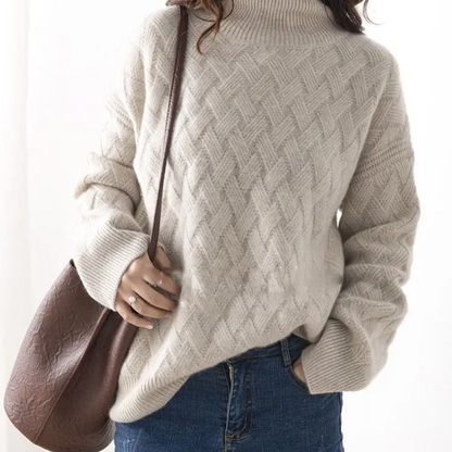 Women's Trendy Thick Knitted Turtleneck Jumper with Zigzag Pattern | Ideal for Winter