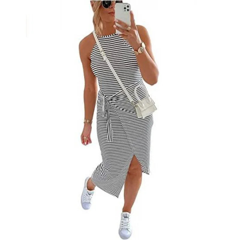 Women's Summer Striped Lace Midi Dress | Ideal for Summer