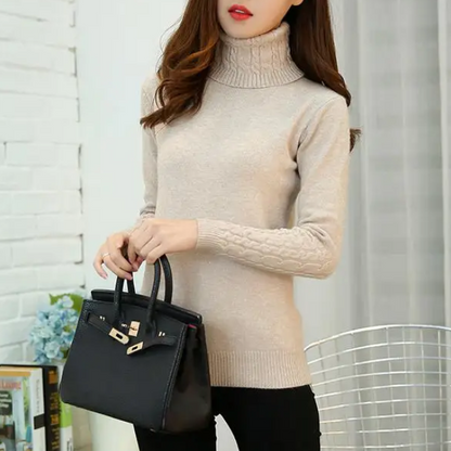 Women's Vintage Turtleneck Jumper with Cable Knit Sleeves | Ideal for Winter