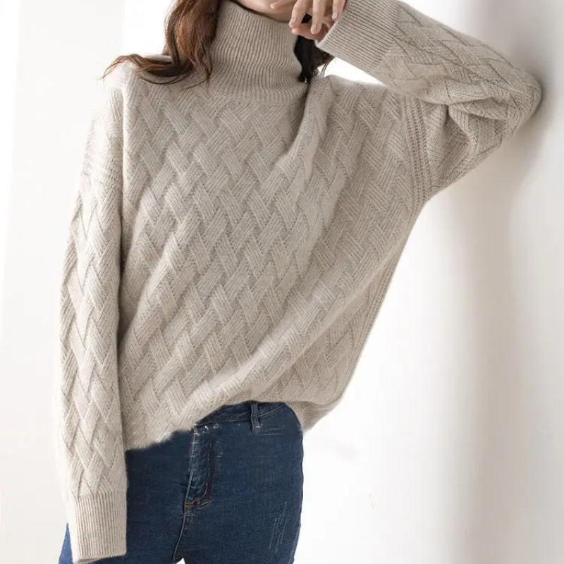 Women's Trendy Thick Knitted Turtleneck Jumper with Zigzag Pattern | Ideal for Winter