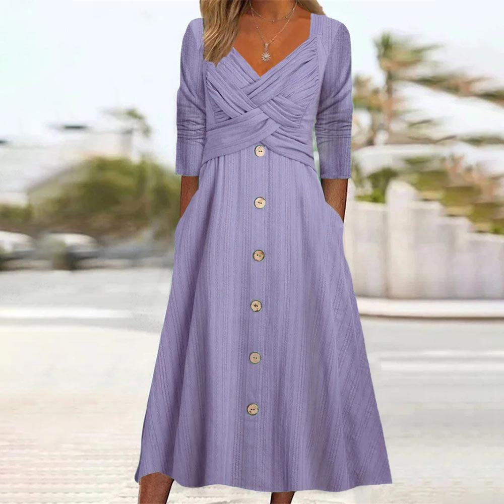 Women's Summer Casual Midi Dress with Half Sleeves | Perfect for Casual Days